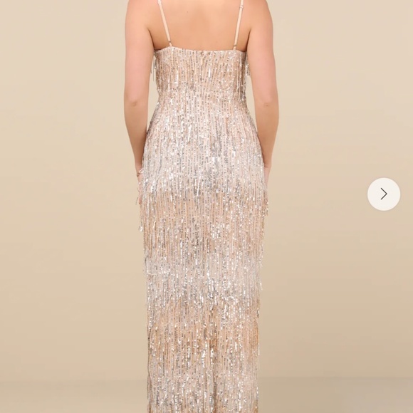 NWT Lulus Sashi Gold Sequin Fringe Maxi Dress - Picture 4 of 11